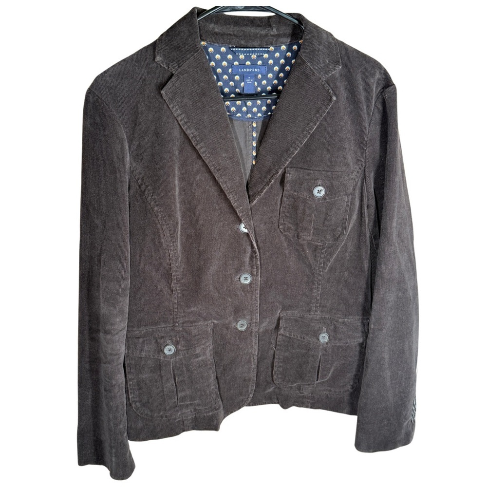 Lands End Y2K Corduroy Jacket Brown Blazer Women’s SIZE 14. Front pockets.